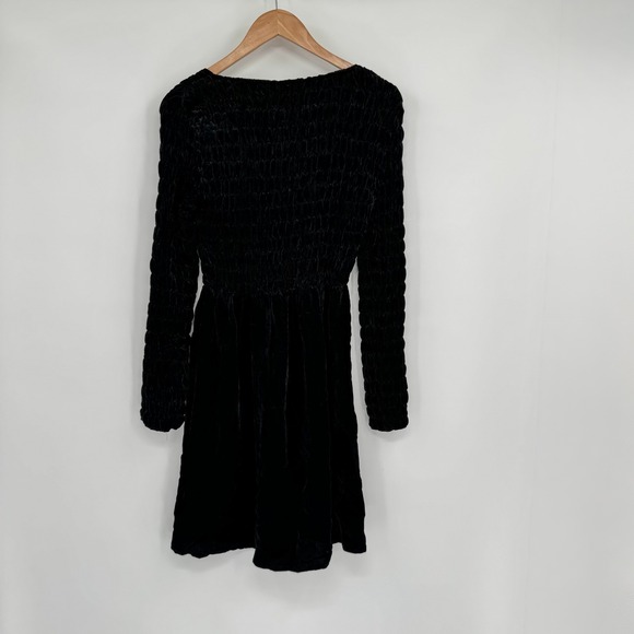 Moda International Black Crushed Velvet Long Sleeve Smocked Dress Women's Size S - Picture 6 of 9